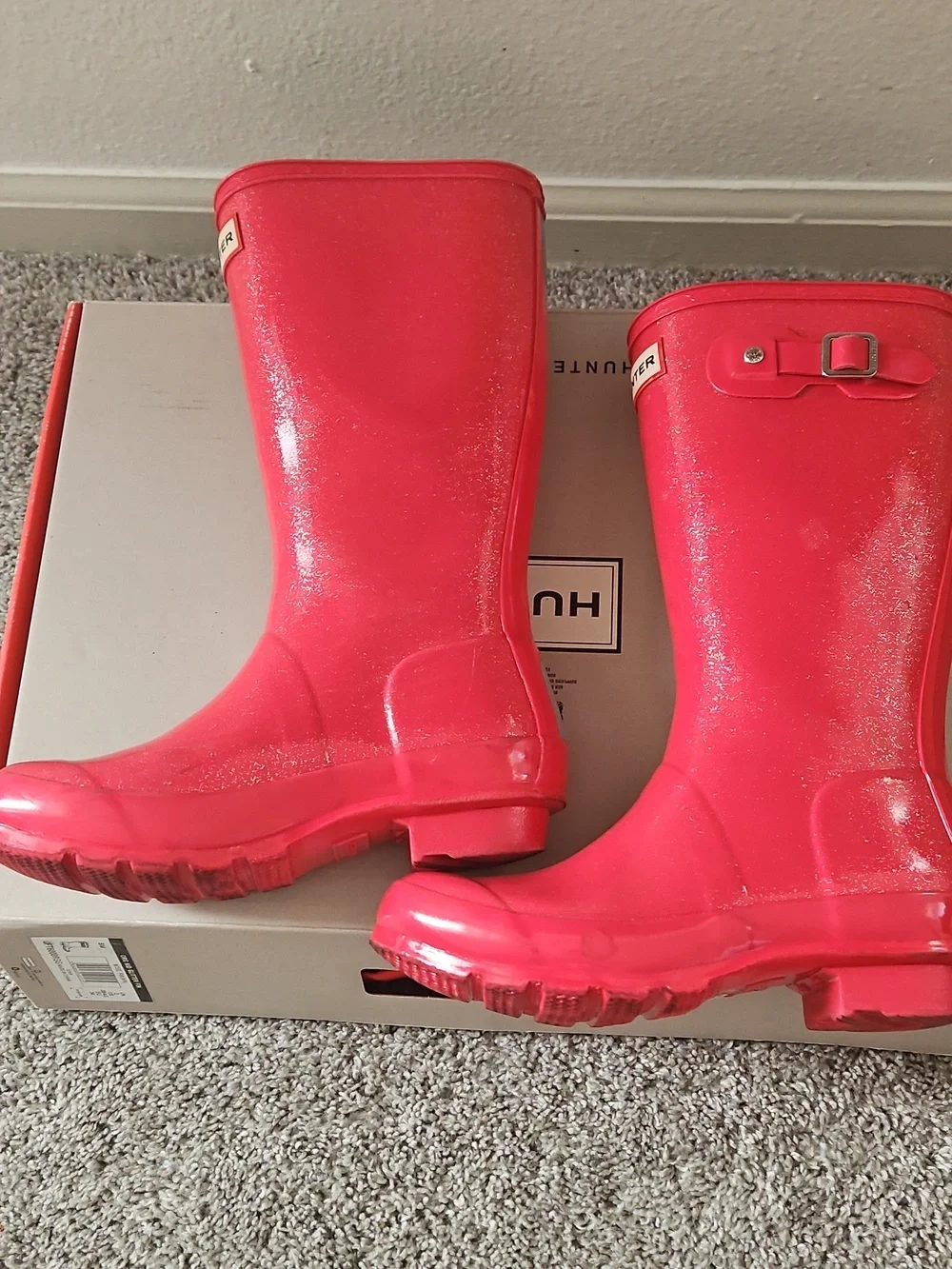 Hunter Girls Pink Glitter Rain Boots 4g Preppy British Girlhood Gorpcore Utility